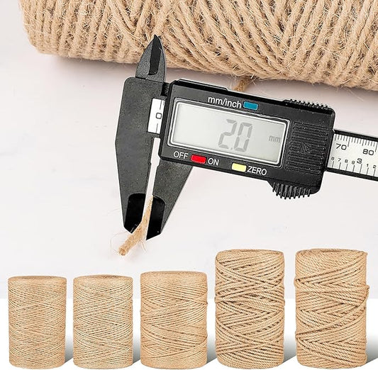 Natural Jute Twine String,Bulk Jute Rope Cord Twine for Crafting Gardening,Roll of Thick and Thin Twine for Gift Wrapping,Brown Decorative Rope,Ornament Twine for Cat Scratch Post (2mm x 656ft)