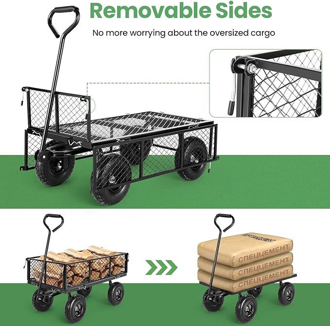Homdox MAX 880LB Garden Cart, Heavy Duty Garden Wagon, Mesh Foldable Garden Cart, Pullable Gardens Wagon with 180ยฐ Rotating Handle, Collapsible Garden Carts for Yard Beach Farm, Black with Bag
