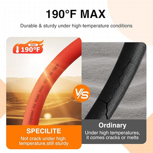 SPECILITE 5/8" Hot/Cold Short Leader Garden Water Hose 5 ft, -50℉-190℉, Flexible & Lightweight Rubber Pipes With 3/4" Brass Fittings for Yard, Outdoor, Farm, Red