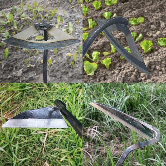 Pack of Gardening Tools Weeding Tool and Garden Hoe Weed Removal Tool with Blade Quick Weeder and Gardening Gloves (Hollow Hoe + Weeding Sickle)
