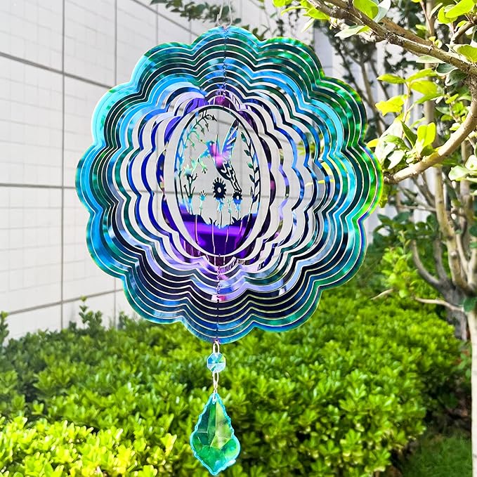 Wind Spinner, Hanging Wind Sculptures,Wind Spinners for Yard and Garden Decor,Yard Decorations Outdoor,Hanging Art Ornaments for Garden Yard Balcony Decor (Hummingbird)