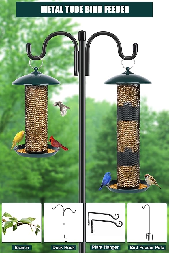 Gtongoko 2 Pack Finch Bird Feeders for Outdoors 2.5 LB Capacity Squirrel Proof Metal Tube Bird Feeders Thistle & Nyjer Seed Hanging Feeder, Green
