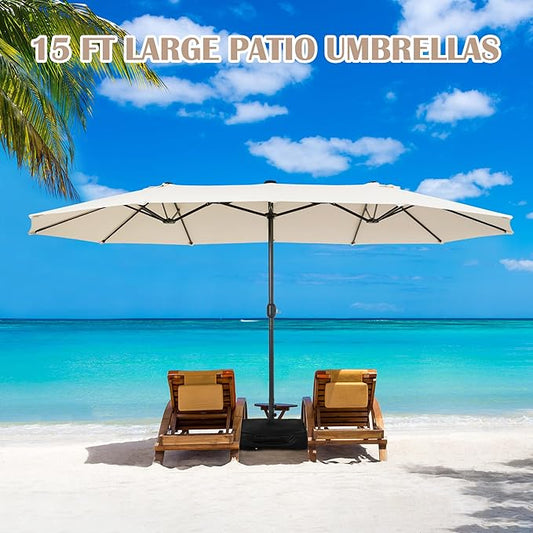 Sundale Outdoor 15ft Large Patio Umbrella with Base Included and Umbrella Cover, Outdoor Double-Sided Umbrella