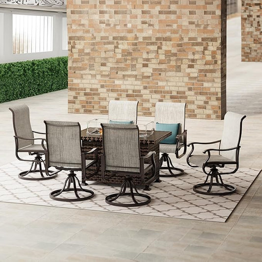 Amopatio Patio Swivel Chairs Set of 6, Outdoor Swivel Rocker Dining Chairs with All Weather Textilene High Back & Metal Frame, for Backyard Deck Lawn Garden (Light Gray)