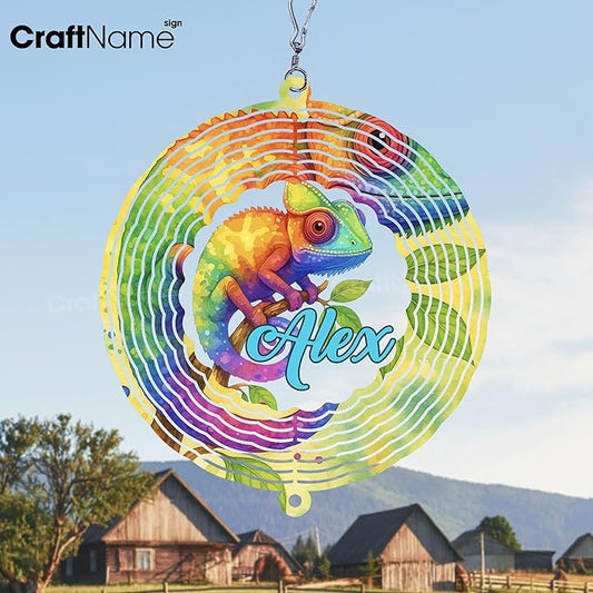 Personalized Chameleon Wind Spinner 3D Stainless Steel, Chameleon Garden Spinner Hanging Outdoor Decor, Wind Spinners Outdoor, Custom Gift for Grandmother, Mom, Wife