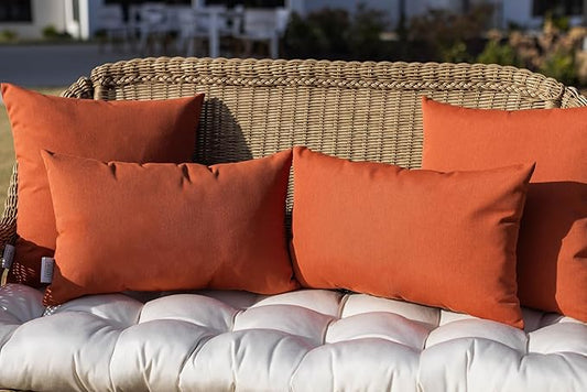 RSH DECOR: Square Throw Pillows Set of 2 | 17” x 17” | All-Weather Spun Fabric | Water and Fade-Resistant | Outdoor Accent Pillows for Patio Furniture | Orange