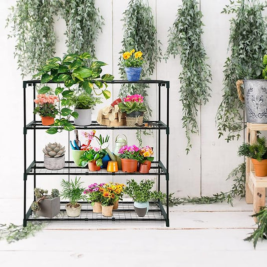 EAGLE PEAK Greenhouse Shelving Staging Double 4 Tier, Outdoor/Indoor Plant Shelves, 42"x17"x42", Green