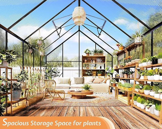 Jocisland 8x10x7 FT Polycarbonate Greenhouses for Outdoors, 2 Top-Opening Windows, 2 Swing Doors, Aluminum Walk-in Heavy Duty for Outdoor Use, Backyard Garden, Black