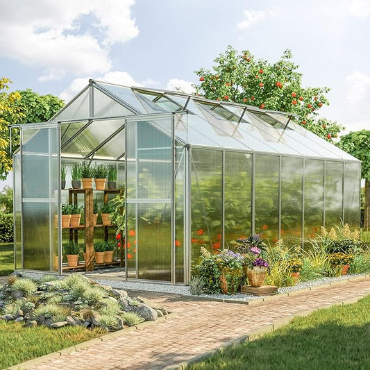 Greenhouse Topas 7 Aluminum Frame 7.4 x 14.7 ft with Approx. 6 mm Polycarbonate Panels