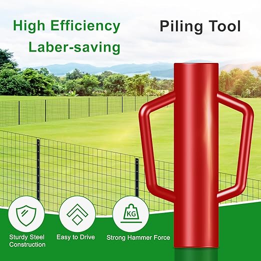 Fence Post Driver with Handle,17LB Hand Post Pounder,3.7 inches Inner Dia. Pole Rammer, Farm Wire Fencing for T Post, U-Channel Sign and Wooden Post, Red
