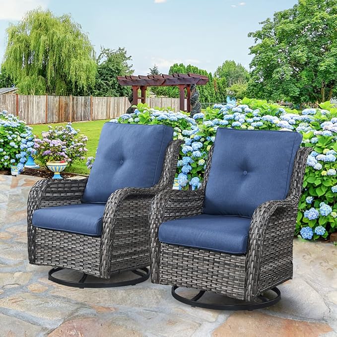 HUMMUH 9 Piece Patio Furniture PE Wikcer Outdoor Furniture Set with Sectional Sofa Swivel Patio Chairs Ottomans and Glass Coffee Table for Yard,Garden,Lawn