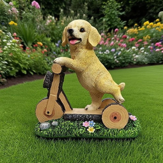 Solar Garden Statue LED Outdoor Garden Decor Funny Animal Sculpture for Yard Patio Lawn Weatherproof Resin Birthday Art Gift(Dog on Bicycle)