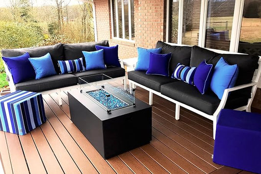 RSH DECOR: Sunbrella Square Throw Pillows Set of 4 | 24" x 24" | Water and Fade-Resistant Performance Fabric | Outdoor Pillow Covers with Down-Alternative Inserts | Milano Cobalt