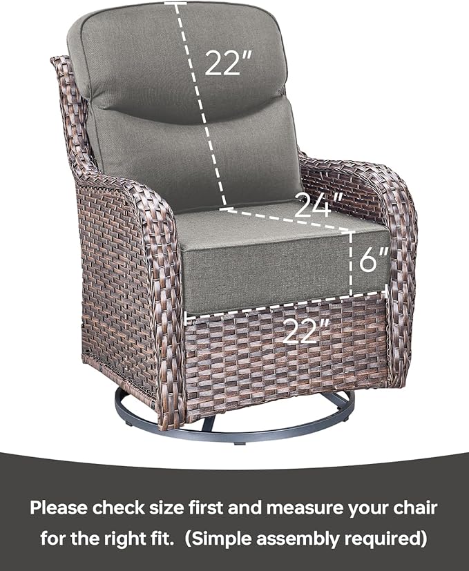 Luxury 22x24/22x25 6-Inch Smile Outdoor Cushions - 1 Set Deep Seat Water-Repellent Patio Furniture Replacement Cushion for Wicker Rattan Wood Metal Chair Glider Rocker Loveseat Sofa - Grey