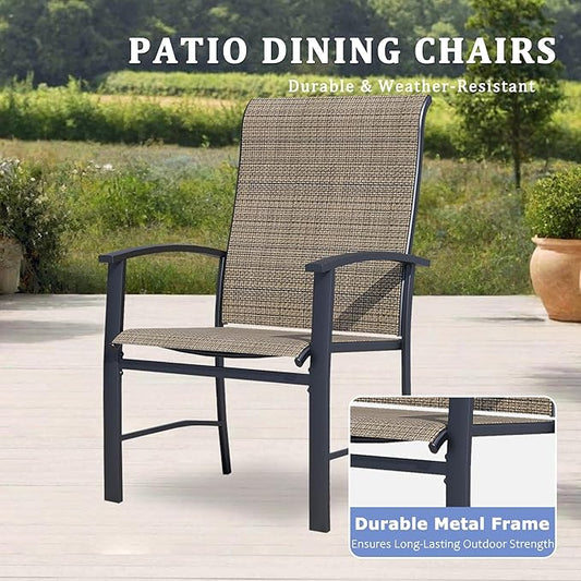 Outdoor Dining Chairs Set of 4, Stackable Patio Chairs with Metal Frame & Textilene Fabric, Perfect for Patio Garden Deck, Mocha