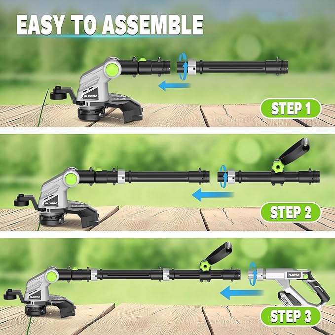 Weed Wacker Cordless 21V 12'' Electric Weed Eater with Auto Line Feed, 2.0Ah Battery and Fast Charger, Battery Powered String Trimmer for Lawn Care, GrassTrimmer, Yard, Garden (AD-ST-001)