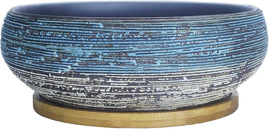 ARTKETTY Succulent Pots, 8 Inch Large Succulent Planters with Drainage Ceramic Bonsai Pot with Tray for Indoor Outdoor Plants Garden Decorative Cactus Flower Plant Container Bowl