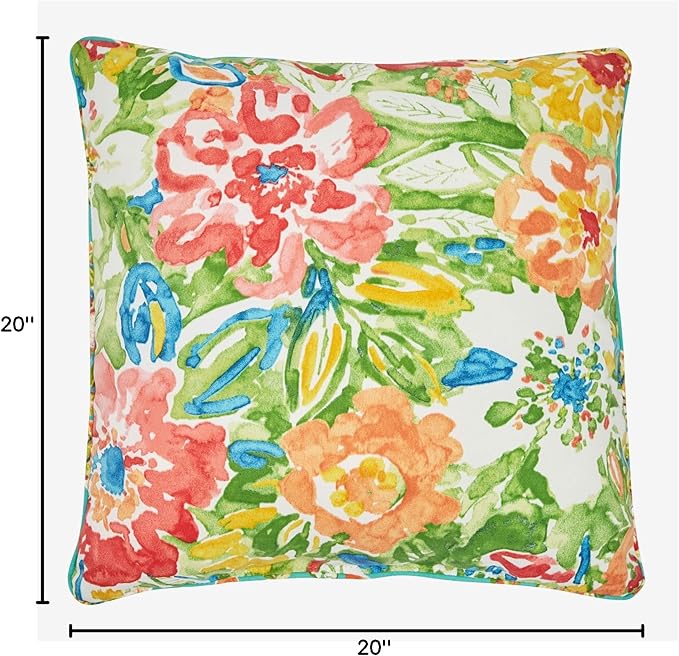 BrylaneHome 20" Square Throw Pillow - Patio & Outdoor - Water, Stain & Fade Resistant - Poppy Green