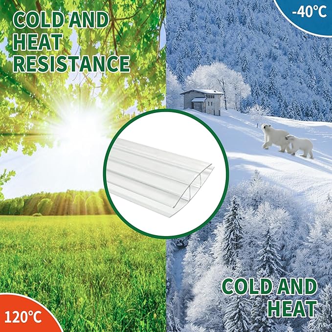 10 PCS Polycarbonate Greenhouse H-Clip Connectors 4ft Length, Fits 0.32’’ & 0.4’’ Twin-Wall Polycarbonate Panels Duty Dust, Rain & Moisture Protection Durable (H-Clip 4' × 2.32’’ × 0.4’’)