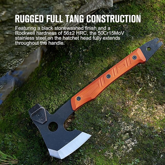 OKNIFE Otacle A1 Survival Hatchet & Camping Axe, 4 in 1 Full Tang Tactical Axe, G10 Non-Slip Grip Tomahawk with Durable Kydex Sheath