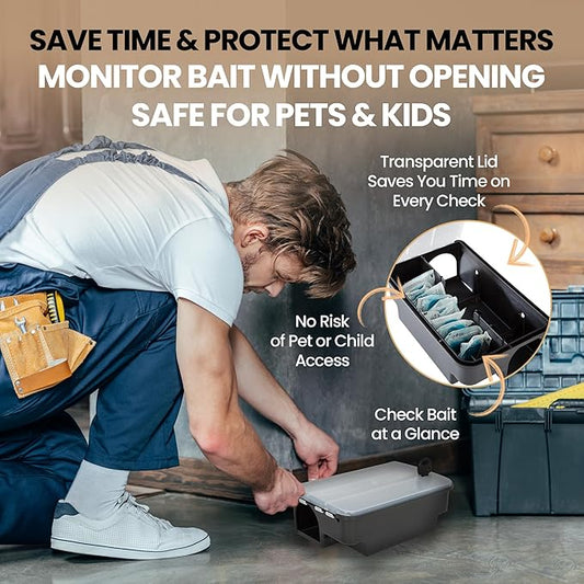 Köder-Discount Mouse & Rat Trap (Bait Not Included) – 4 Lockable Rat Bait Stations with Clear Lid & Dual Entry – Weather-Resistant, Tamper-Proof Rodent Trap to Prevent Bait Removal (8.7 x 5.5 x 3.1)