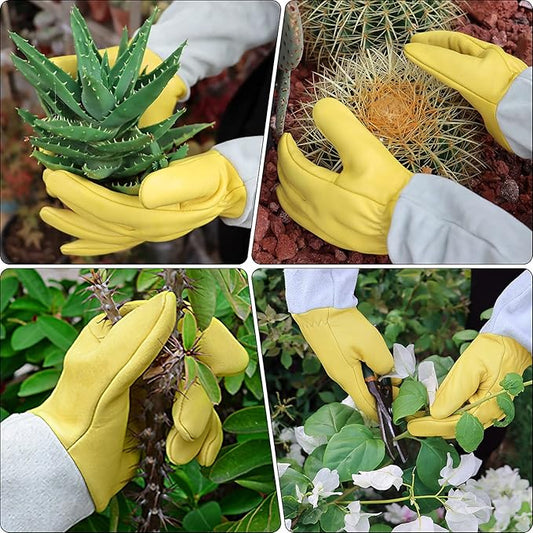 Gardening Gloves for Women/Men, Rose Pruning Thorn-Proof Gloves, with Adjustable Cuff and Durable Goatskin Leather, Comfy Breathable Long Sleeve Work Garden Gauntlet Glove for Yard Work(L)