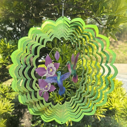 Hummingbird Wind Spinner Outdoor Mental Kinetic Wind Spinner for Garden Décor Hummingbird Gifts for Women/Men Hanging Lawn Ornaments Wind Sculpture with 3D Visual Effect (12''-1pc, Hummingbirds)