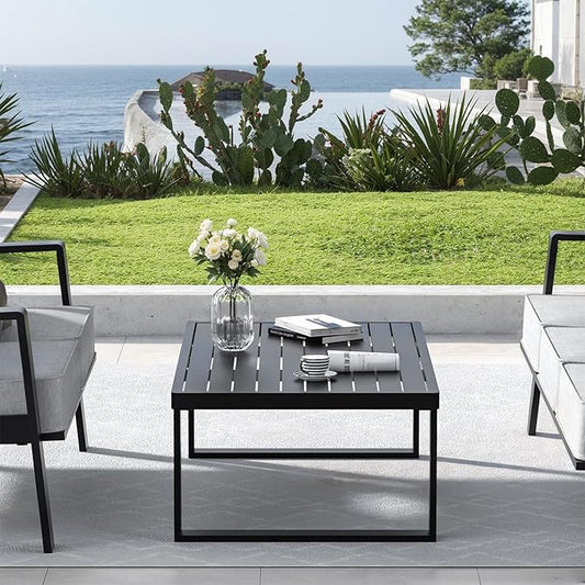 Aluminum Outdoor Coffee Table - Black Rectangle Patio Tables for Deck, and Poolside