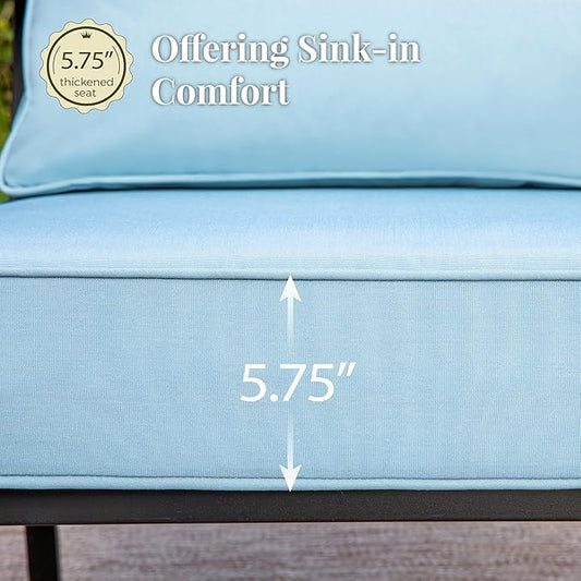 Patio Furniture Set 6 pcs, Outdoor Patio Furniture, 3-Seat Sofa, 2 Rocking Chairs, 2 Ottomans, Coffee Table and 5.75" Extra Thick Cushion, Patio Conversation Set for Backyard Deck,Blue