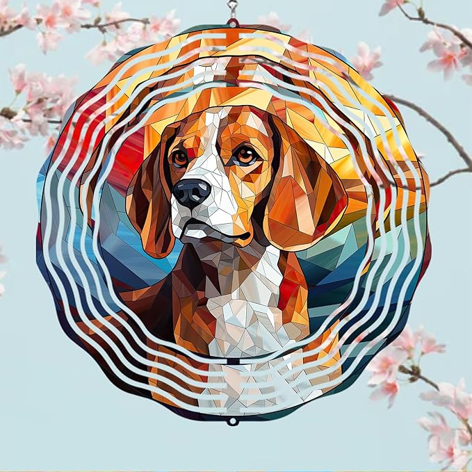 Beagle Dog Wind Spinners Outdoor Dog Memorial Gifts, 3D Metal Kinetic Hanging Garden Wind Spinner, Spinner Decor, Wind Sculptures for Outdoor & Indoor, Window, Yard Decor (Beagle 2)