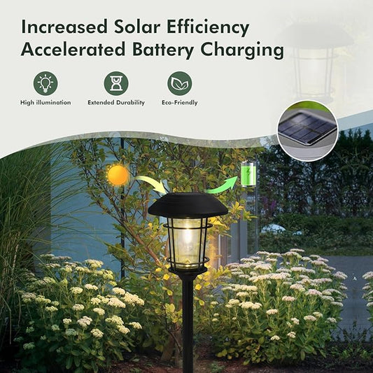 Grand patio Solar Outdoor Lights, 10 Pack, Glass Light Metal Pathway Light, Waterproof Landscape Lighting, Automatic Dusk and Dawn Sensor (Slate Gray)