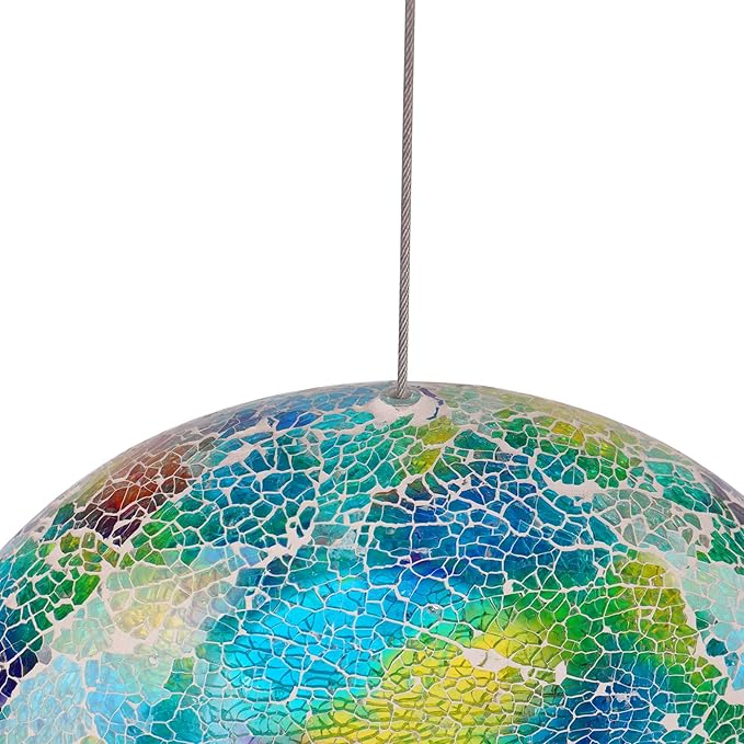 Mosaic Bird Feeder - Outdoor Fly Through Wild Hanging Bird Feeders with Mosaic Glass Design, 9 Inch, Blue