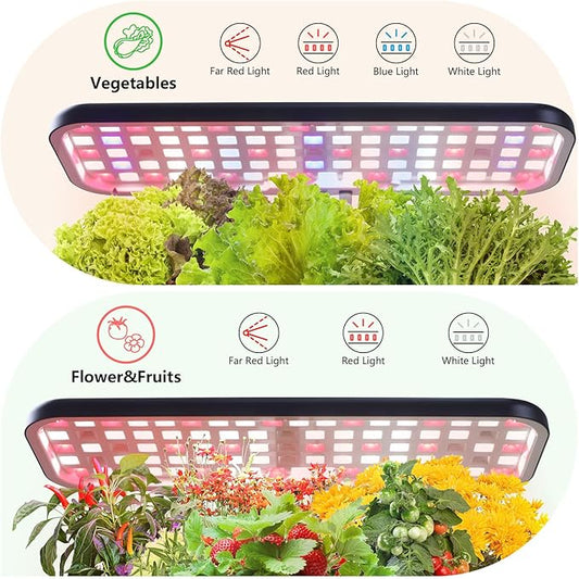 Indoor Garden Led Grow Light Planter Pots, Herb Kitchen Garden Grow Kit, Full Spectrum LED Plant Light for Plants, Height Adjustable Growing Lamp with Intelligent Controller (Black, 16*6.3*7.1 inch)
