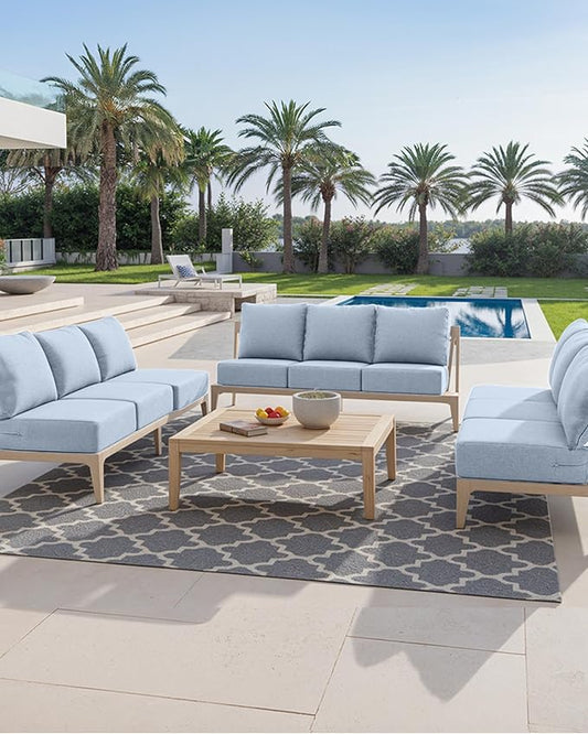 Luxury 24x24x6 Inch Outdoor Seat Cushions - Set of 2 Water Resistant Patio Chair Comfortable Cushion for Porch Rattan Dining Rocker Glider Chairs Loveseat Couch Sectional Sofa - Baby Blue