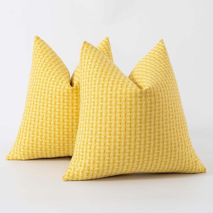Kevin Textile Outdoor Waterproof Throw Pillow Covers Pack of 2 Farmhouse Decorative Cushion Covers for Garden Patio Tent Balcony Bench Couch Sofa 20x20 Inch, Yellow