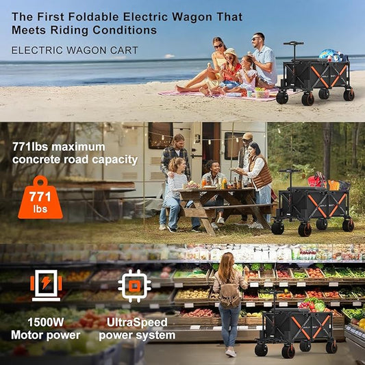 WISELD GT3 Electric Wagon Cart with 2 Seats, Dymanic Load 551LBS/Static 771LBS, All Terrain Wagon, 2 Modes, Reverse Function, Precision Steering, for Shopping, Sports, Garden, Camping