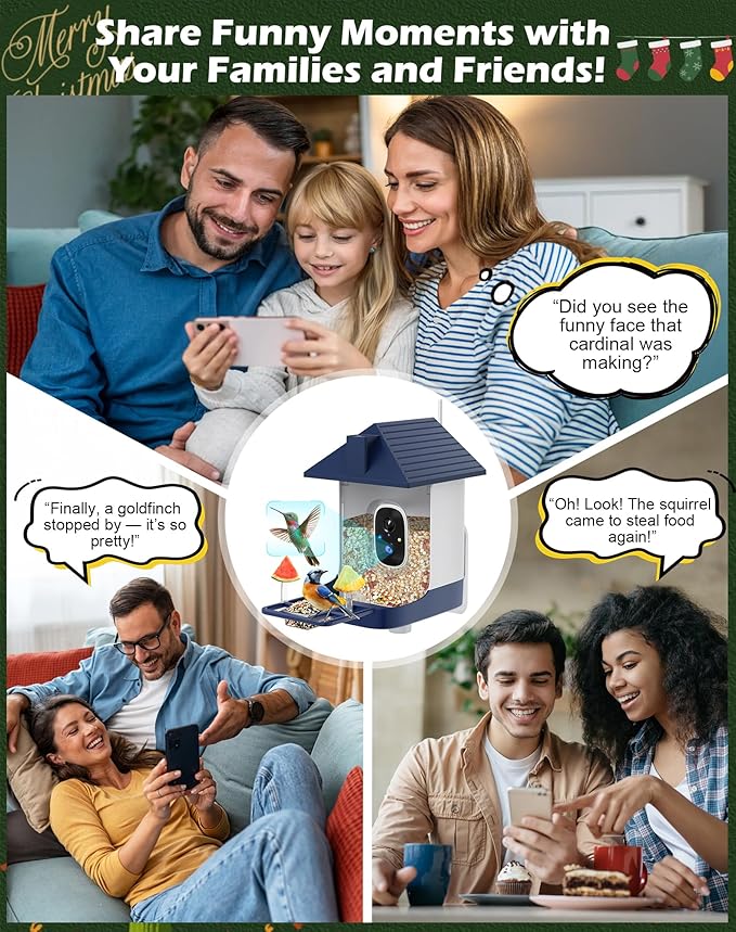 Smart Bird Feeder with Camera Solar Powered, 2.5K Live Video Bird House Camera, AI Identifies, Auto Capture & Notify, Motion Detection, Cloud Storage, Color Night Vision, Ideal Gift for Bird Watching