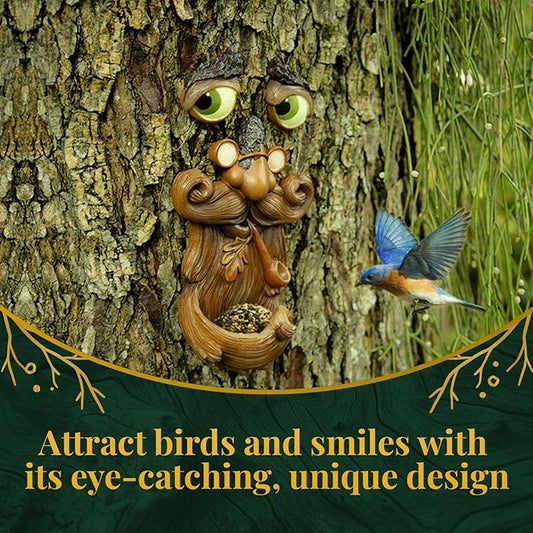 Tree Faces Decor Outdoor – Tree Hugger Yard Art Garden Decoration – Unique Bird Feeders for Outdoors and Indoors – Old Man Tree Art Brown