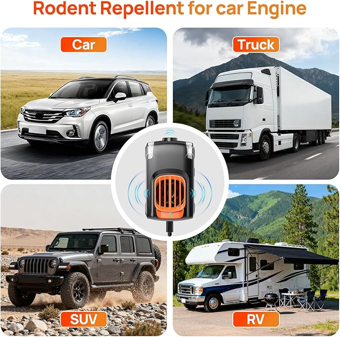 Rodent Repellent for car Engine, Ultrasonic Mouse Repellent Under Hood, Plug-in Powered, 4 Flashing LED Strobe Lights, Keep Rats and Mice Away from Car, Vehicle, RV, Garage 2 Pack (Unscented x2)