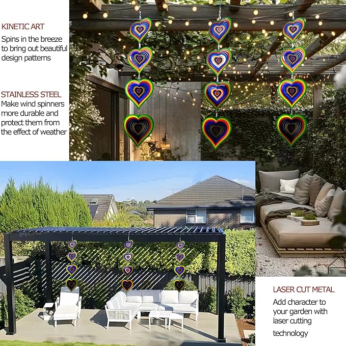 DJUAN Wind Spinners Outdoor Garden Decor,Stainless Steel Heart Wind Spinner for Yard Art Ornaments Porch Patio Balcony Home House, Christmas Party Decorations,Birthday Gifts for Mom Women Grandma aunt