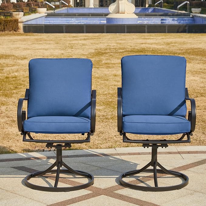 MELLCOM Patio Swivel Chair Set of 8, Heavy Duty Outdoor Dining Chairs with Thickened Cushions, Metal Patio Chairs Gentle Rocker for Outside, Garden Lawn & Porch, Backyard, Blue