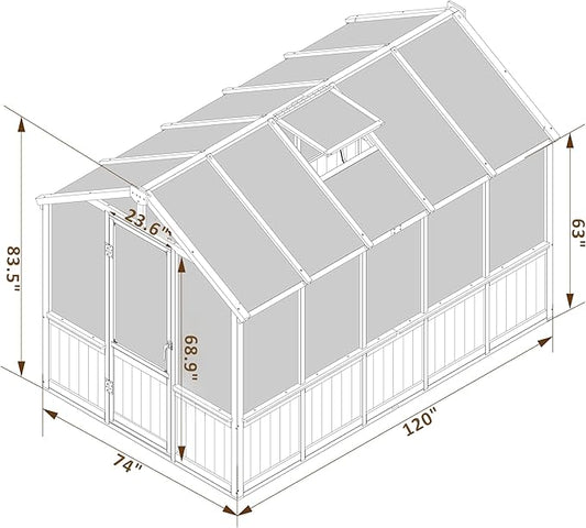Greenhouse for Outdoor, 6x8ft-8x12ft Wooden WAK-in Greenhouse Kitwith 6MM Thick Polycarbonate Panel, Lockable Door & Adjustable Roof Vent ,Backyard Garden (Light Mocha Brown, 6x10 FT)