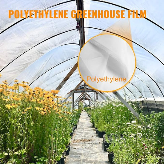 VEVOR Greenhouse Plastic Sheeting 16 x 28 ft, 6 Mil Thickness UV Resistant Clear Polyethylene Film, Hoop Green House Cover for Farms, Agriculture, Garden