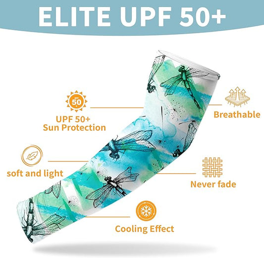 Buwuta Garden Sleeves for Women Dragonfly Sun Protection Sleeves Anti-Scratch Arm Cooling Sleeves for Farmers Sports