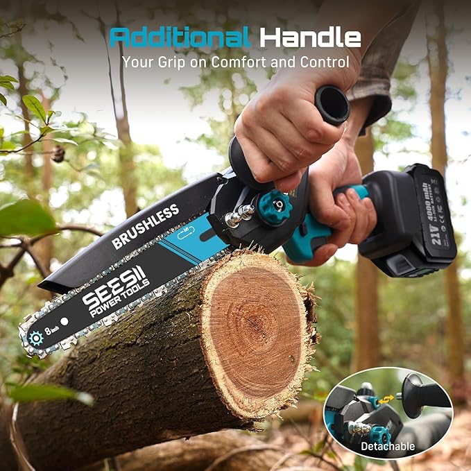 Mini Chainsaw Cordless Battery Powered: 8 inch & 6 inch Electric Chain Saw with 2 Pack 4000mA Batteries, Handheld Saw for Trees Branches Trimming Wood Cutting, Gardening Tools for Dad Husband Men