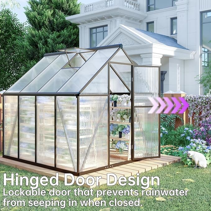 CQZY 6x6 FT Walk-in Greenhouse for Outside,Dark Gray