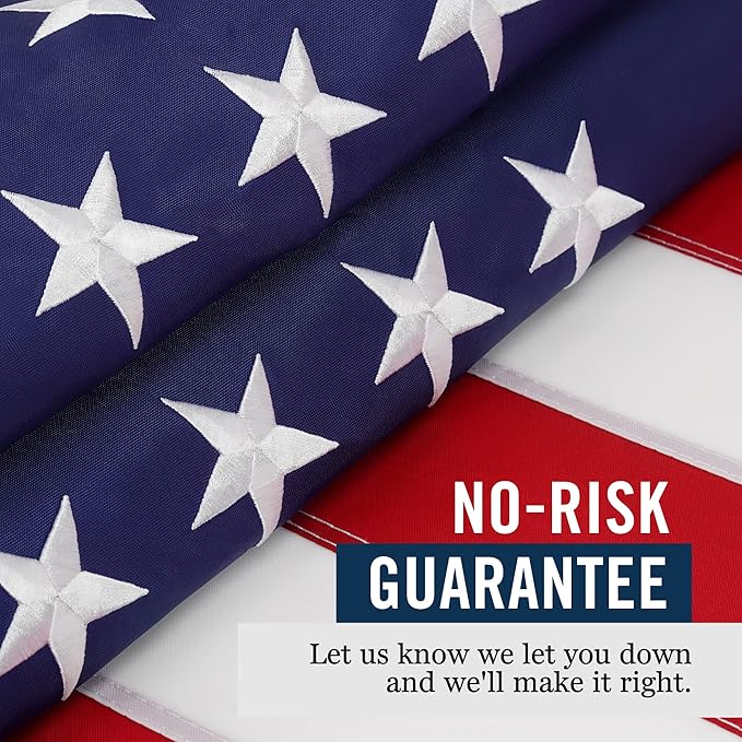 American Flag 5x8’ | Embroidered Stars & Sewn Stripes | Heavy Duty U.S. Flag | Durable 210D Oxford Nylon for High Winds | Quadruple Stitched Fly End Brass Grommets | Patriotic Decor