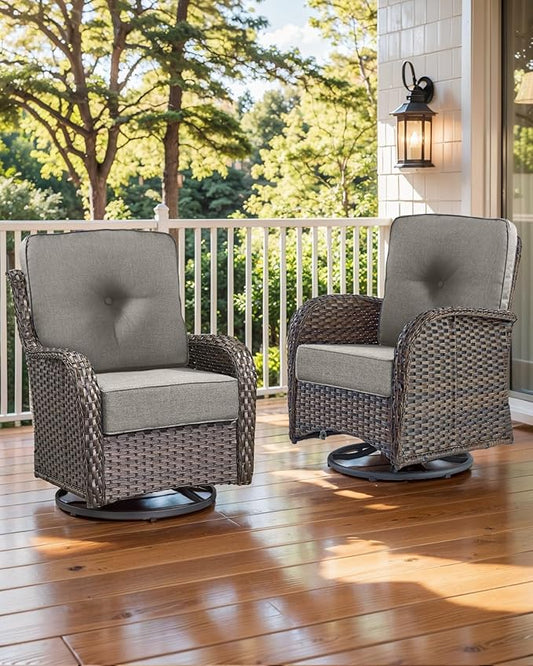 Luxury 22x24/22x25 6-Inch Outdoor Cushions for 5 Peice Patio Furniture Set - Set of 5 Water Repellent Pillow for Wicker Rocking Swivel Chairs Loveseat Couch Sectional Sofa - Grey