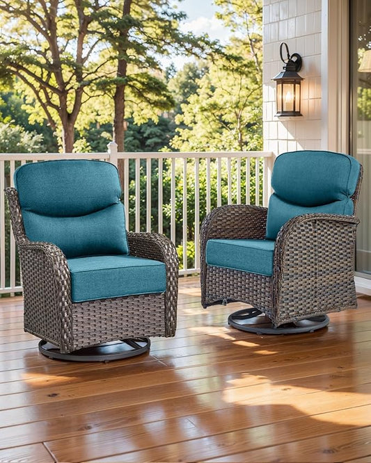 Luxury 22x24/22x25 6-Inch Smile Outdoor Seat Cushions Set of 2 - Superior Comfortable Water-Repellent Patio Chair Cushion for Rattan Dining Glider Loveseat Sectional Sofa - Peacock Blue