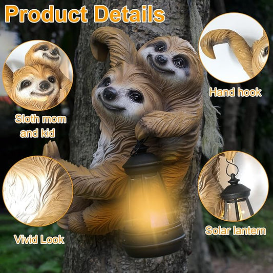 Adorable Sloth Hanging Garden Statue Outdoor Decorative Sculpture, Solar Light Outdoor Waterproof, Garden Decorations Home Patio Yard Outdoor, Relaxed Sloth Gifts for Mom